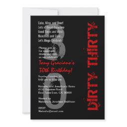 Dirty Thirty Birthday Black White Red Template invitation