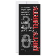DIRTY THIRTY Birthday Party Black White Red Tall Custom Invitation