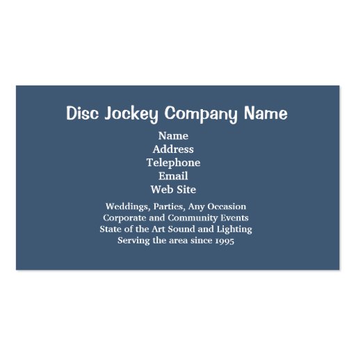 Disc Jockey Business Card (back side)