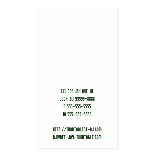 Disc Jockey Turntable Business Cards (back side)