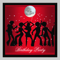 Disco 70's Birthday Party Red retro 2 invitations