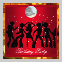 Disco 70's Birthday Party Red retro 3 invitations
