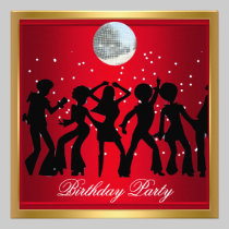 Disco 70's Birthday Party Red retro invitations