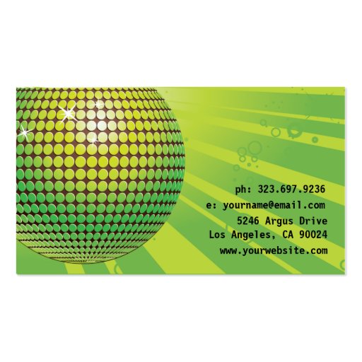 Disco Ball -DJ Business card-green (back side)