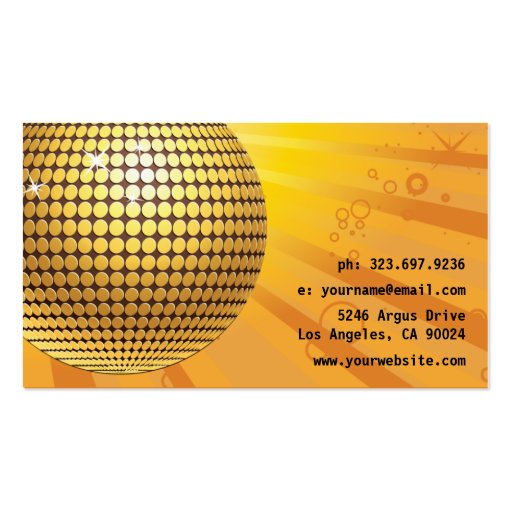 Disco Ball -DJ Business card-yellow (back side)