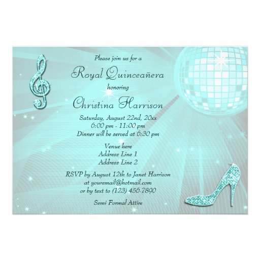 Disco Ball, Princess Coach & Horses Quinceañera Personalized Announcements