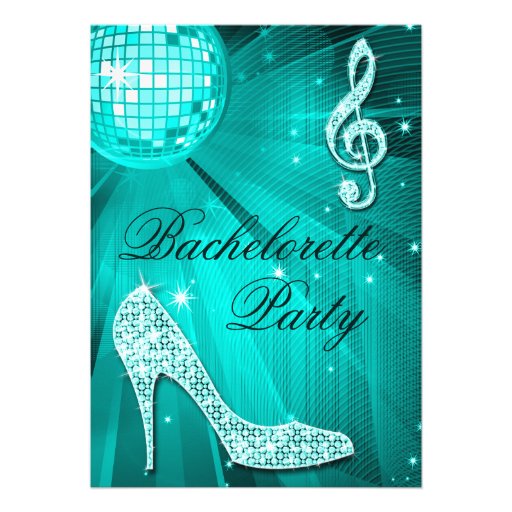Disco Ball Sparkle Heels Teal Bachelorette Party Personalized Invitation