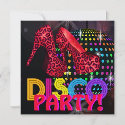 Ball Dance Shoes on Mirror Ball High Heel Shoes Disco Dance Party Invitations Disco Ball