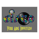 Disco Dancing Mirrored Ball and Vinyl Record Personalized Invites