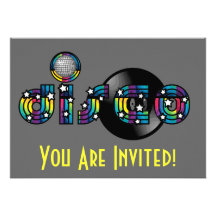 Disco Dancing Mirrored Ball and Vinyl Record Personalized Invites