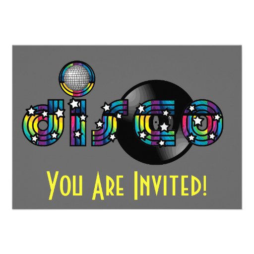 Disco Dancing Mirrored Ball and Vinyl Record Personalized Invites