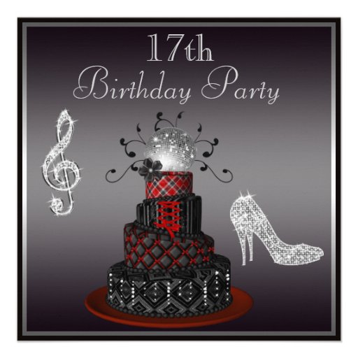 Disco Diva Cake, Silver Heels 17th Birthday Custom Invites