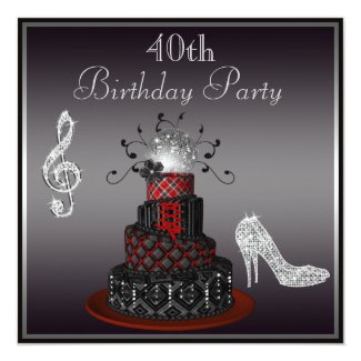 Disco Diva Cake, Silver Heels 40th Birthday Invitation