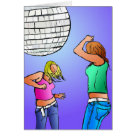 postcard - Pop art style illustration of two young girls having a dance under the disco ball.