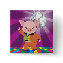 disco pig on the dance floor pinback button