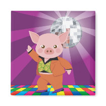 disco pig on the dance floor magnets