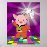 Disco pig on the dance floor posters