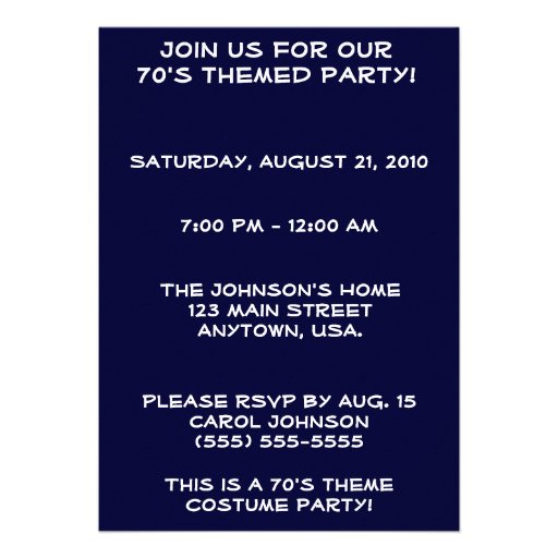 Disco Theme 70's Party Invitations
