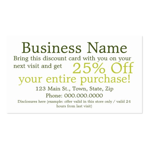 Discount Coupon Retail Template Business Cards (back side)