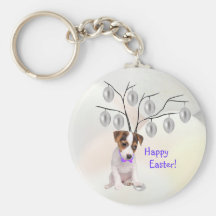 Diseño de plata feliz del huevo de Jack Russell Pa Llavero Personalizado