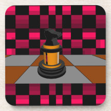 Diseño negro de oro 3D del ajedrez del caballero d Posavasos