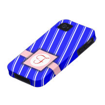 Diseño rayado azul, blanco y rosado del monograma Case-Mate iPhone 4 funda
