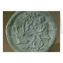 Dish depicting herdsman, goats and dog card
