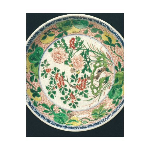 Dish with famille verte decoration stretched canvas print