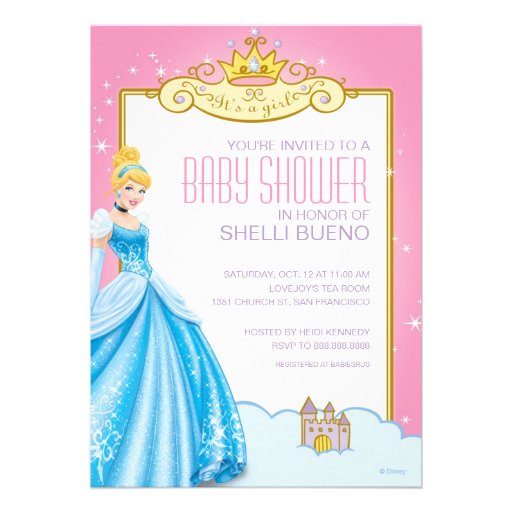 Disney Princess Cinderella It's a Girl Baby Shower Personalized Announcements (front side)