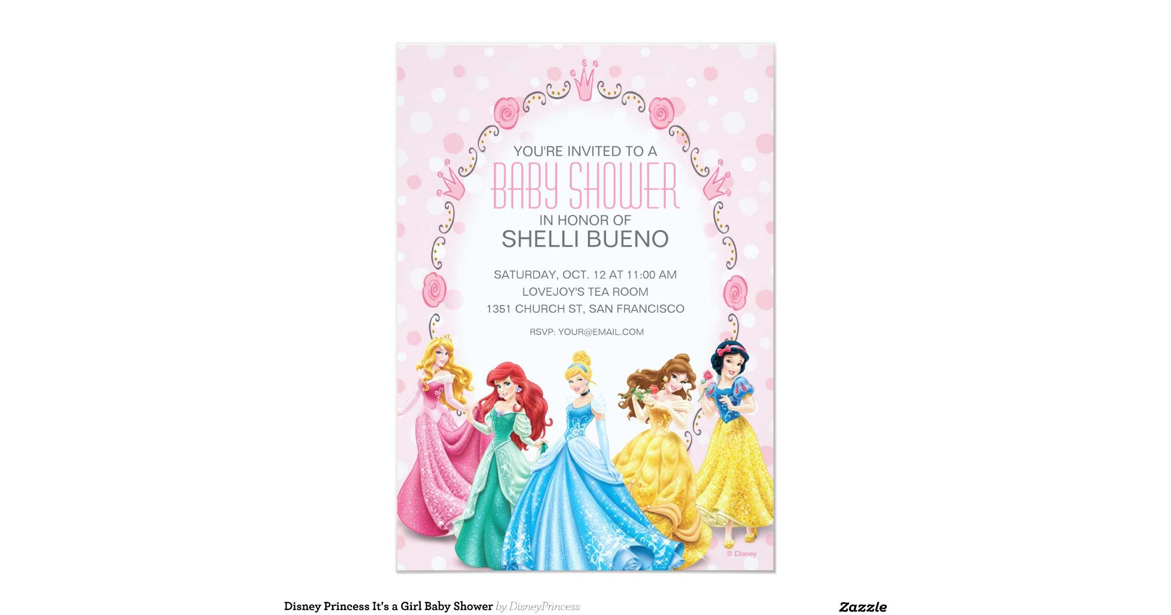 Disney Princess It's a Girl Baby Shower 5x7 Paper Invitation Card | Zazzle