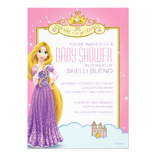 Disney Princess Rapunzel It's a Girl Baby Shower Custom Announcement (front side)