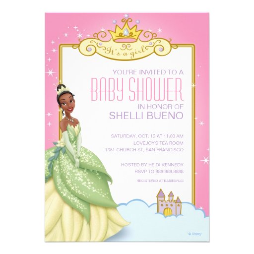 Disney Princess Tiana It's a Girl Baby Shower Personalized Announcement (front side)