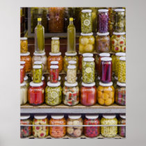 Display of pickled fruits and vegetables. print