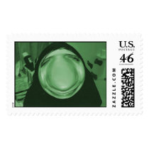 distorted perception in green postage