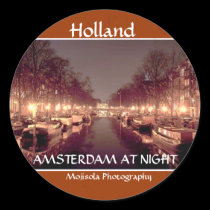 Distressed 2 Round Stickers (AMSTERDAM  AT NIGHT )