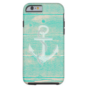 Distressed Aqua Wood Nautical Anchor iPhone 6 Case