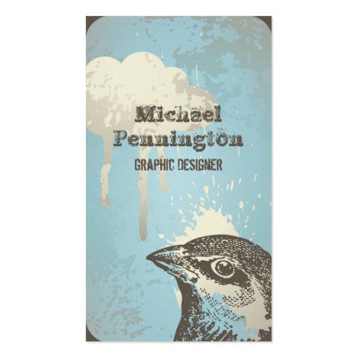 Distressed bird graphic design business card (front side)
