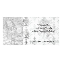 distressed black white intricate damask personalized photo card