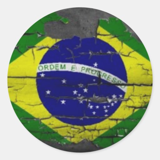 Distressed Brazil Flag Round Stickers