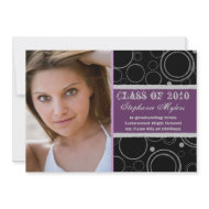 Distressed circles purple graduation announcement invitation