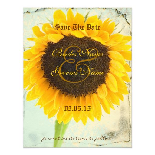 Distressed Damask Sunflower Wedding Save the Date Custom Invitation