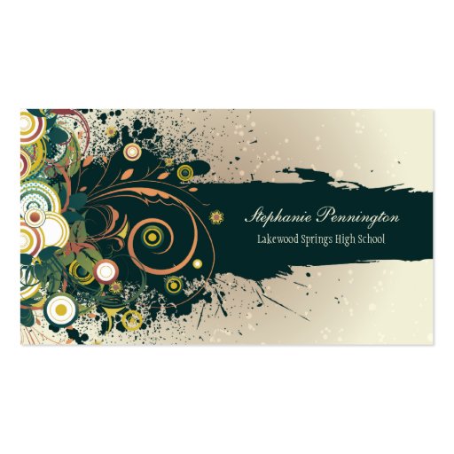 Distressed dark teal swirls graduation name card business card templates (front side)