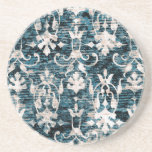 Distressed Denim Damask Beverage Coaster
