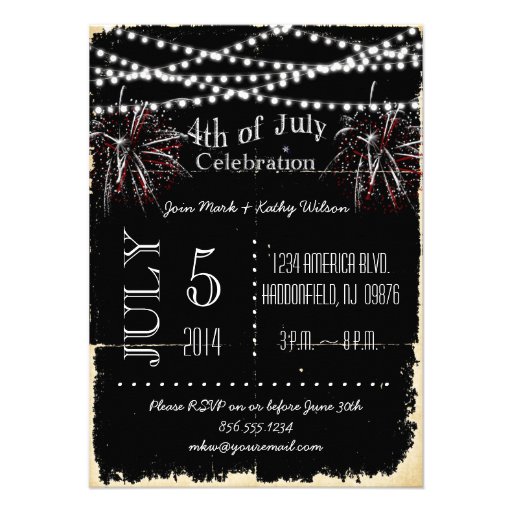Distressed Fireworks 4th of July Party Invitation (front side)