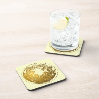 Distressed Golden Chinese Dragon Prosperity Wishes Coaster