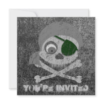 Distressed Gray Pirate Skull Invitations