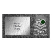 Distressed Gray Pirate Skull Photo Card