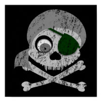 Distressed Gray Pirate Skull Poster