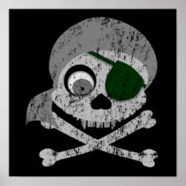 Distressed Gray Pirate Skull Poster