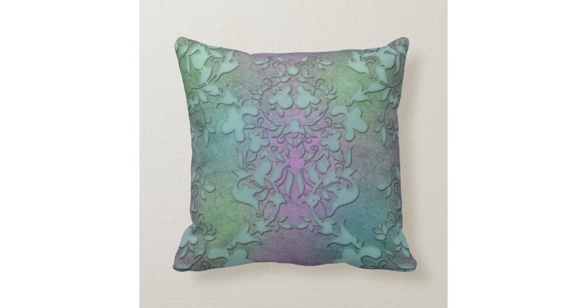 Distressed Green Teal Purple Damask Modern Art Throw Pillow Zazzle